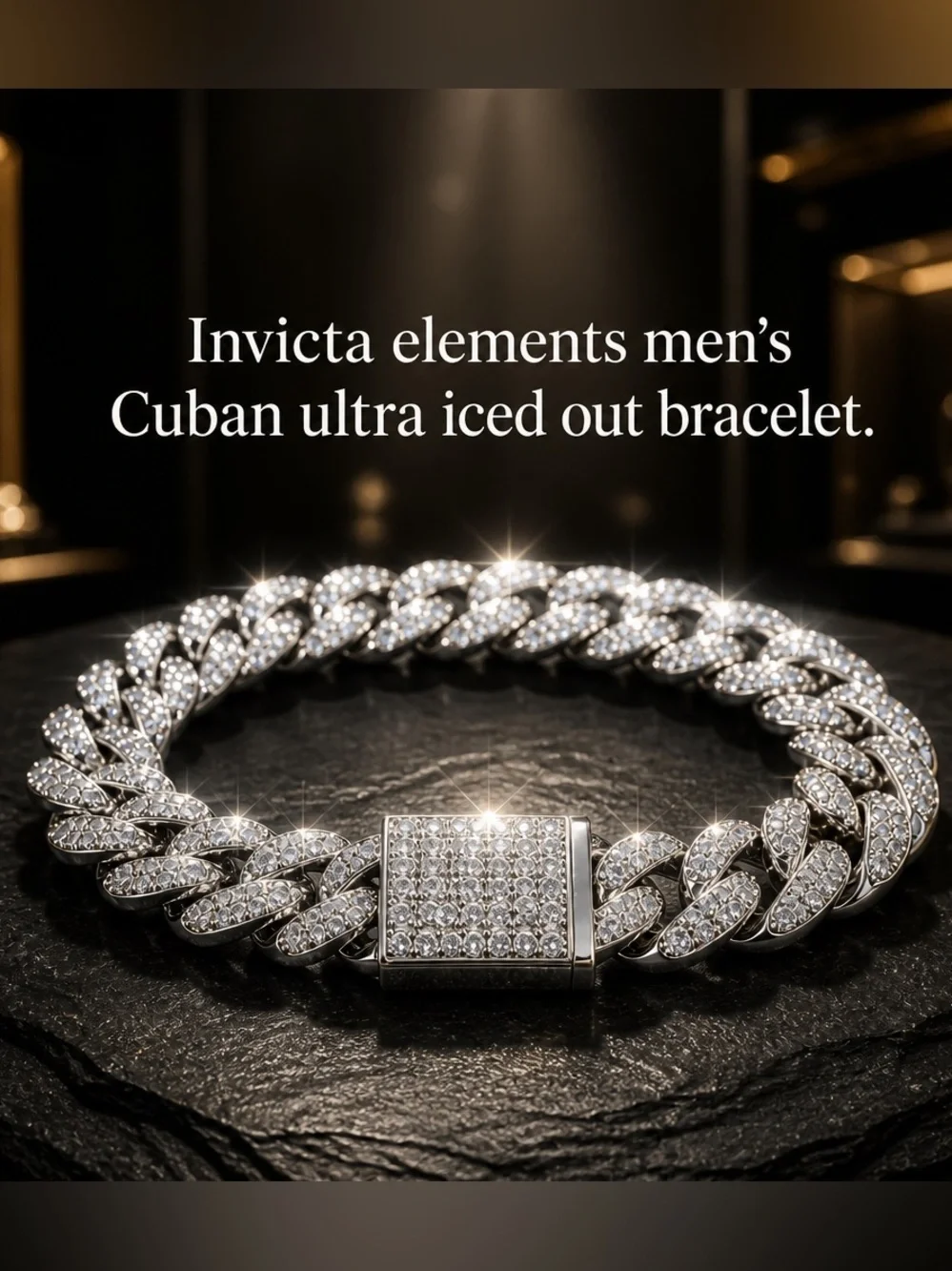 Invicta Elements Men's Ultra Iced Out Cuban Chain Bracelet, Silver